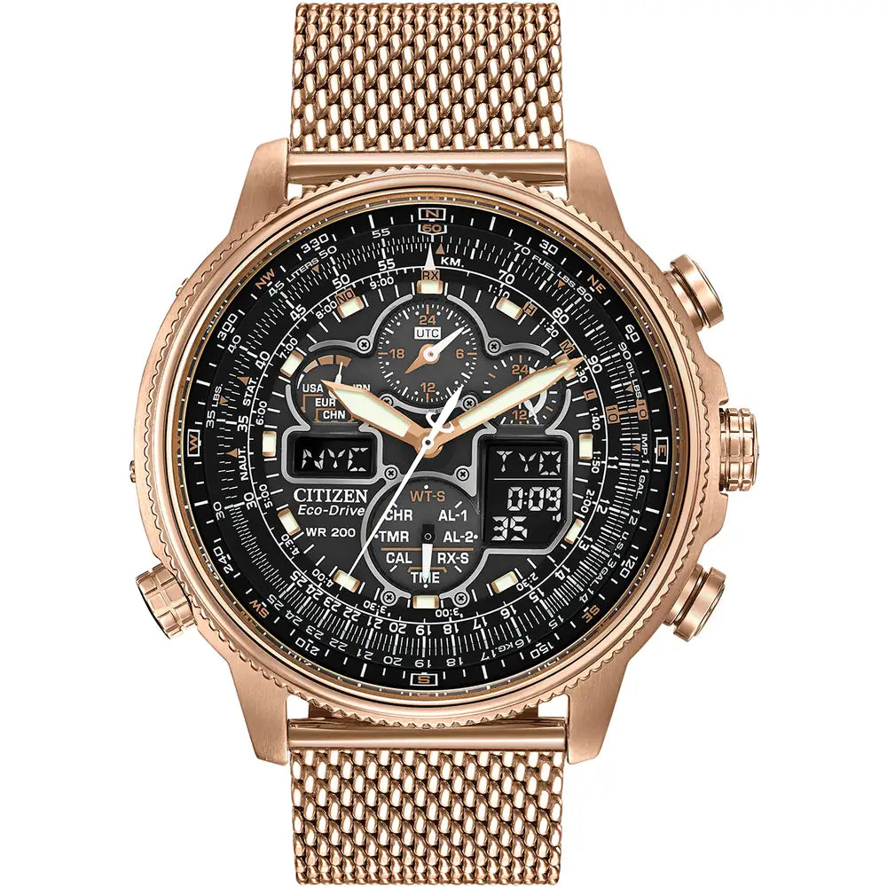 Citizen Navihawk A-T Eco-Drive JY8033-51E Rose Gold-Tone Black Dial Watch