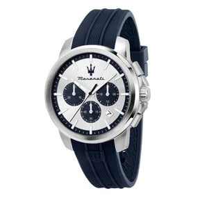 Maserati Successo R8871621042 Silver and Blue Chronograph Blue Strap Men's Watch