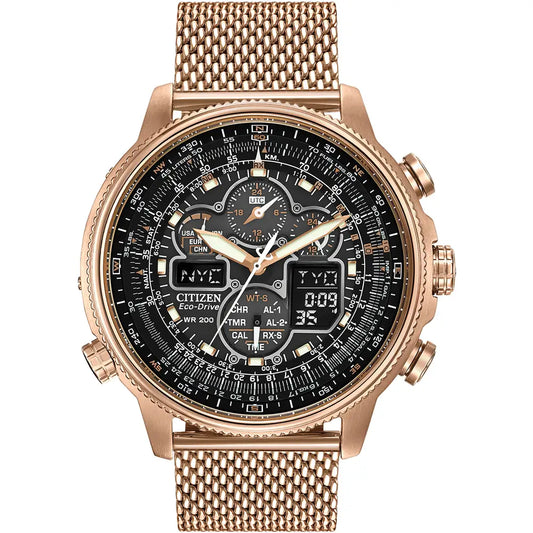 Citizen Navihawk A-T Eco-Drive JY8033-51E Rose Gold-Tone Black Dial Watch