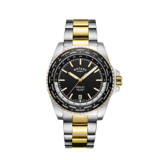 Rotary Henley World Timer GB05371/04 two-tone men's watch with black dial