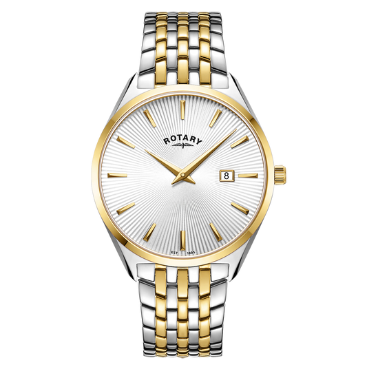 Rotary Ultra Slim GB08011/02 two-tone men's watch with white dial