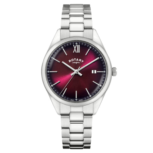 Rotary Heritage RGB10003/17 stainless steel men's watch with wine red dial