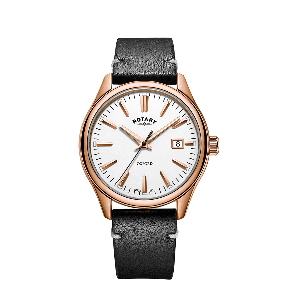 Rotary Contemporary GS05094/02 rose gold men's watch with black leather strap