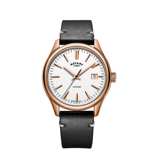 Rotary Contemporary GS05094/02 rose gold men's watch with black leather strap
