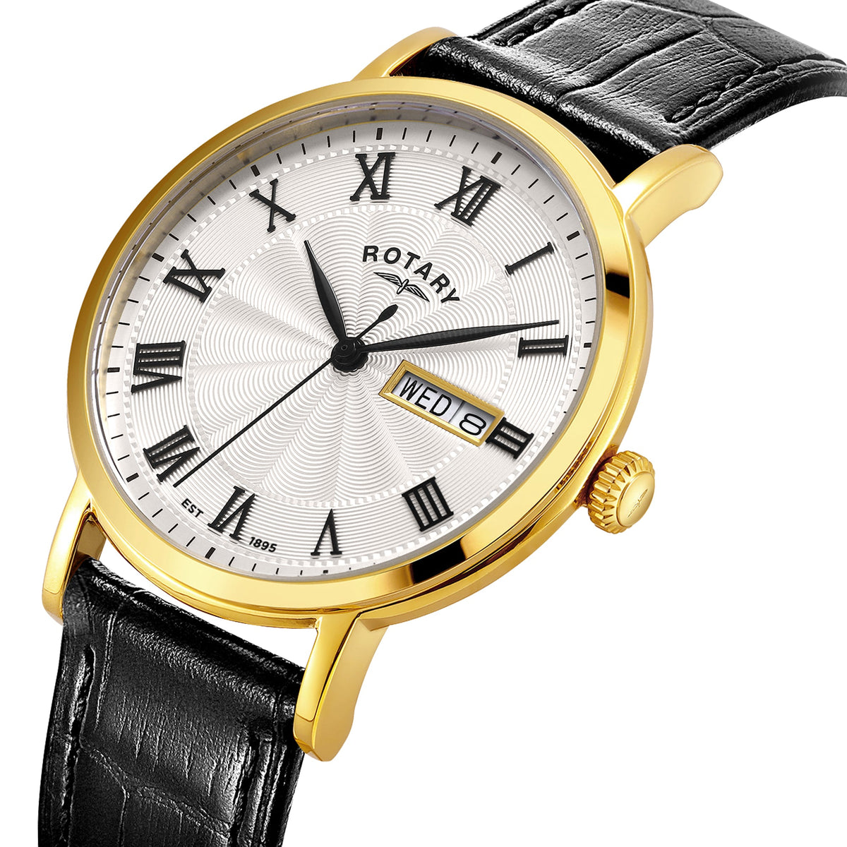 Rotary GS05423/01 white guilloche dial with Roman numerals