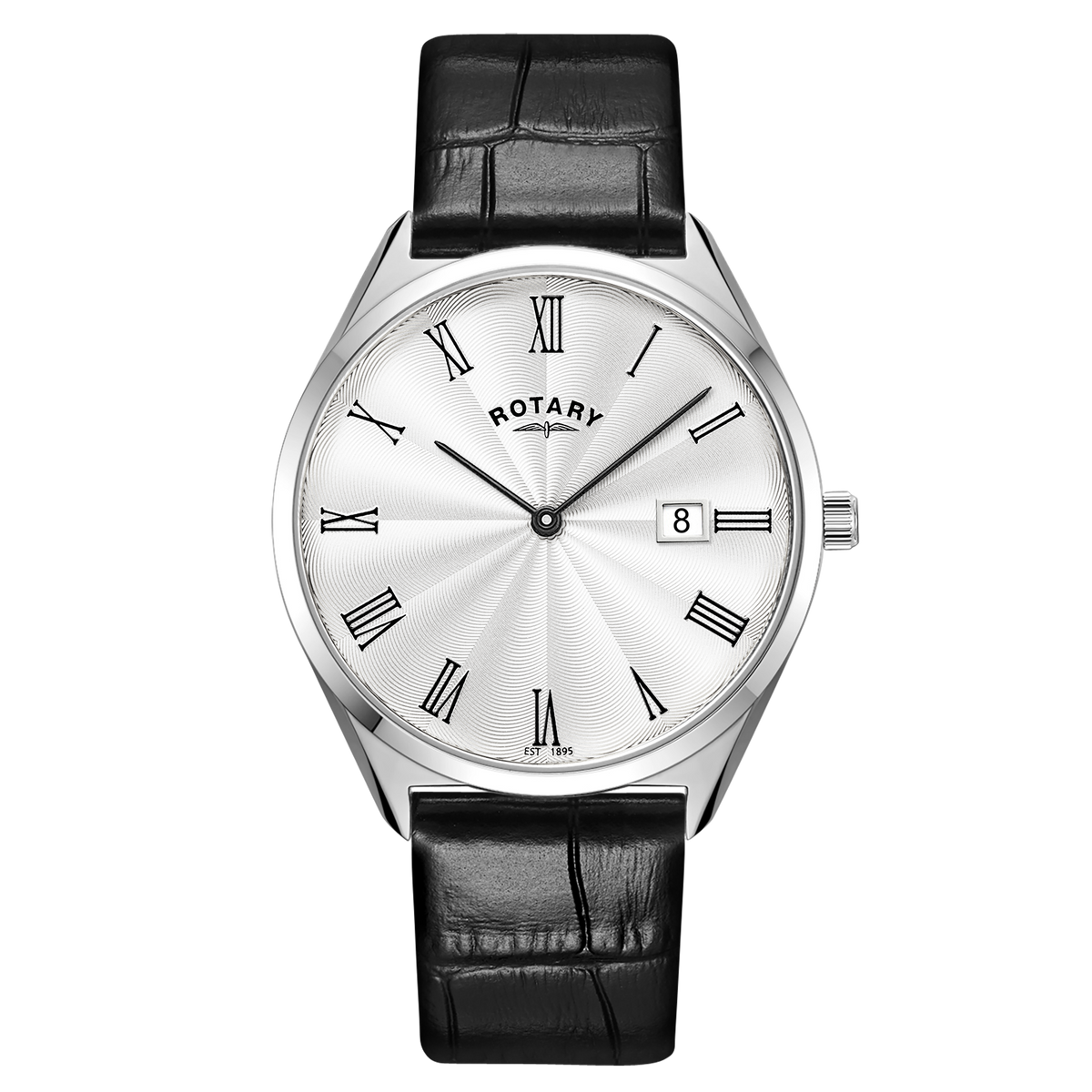 Rotary Ultra Slim GS08010/01 stainless steel men's watch with black leather strap