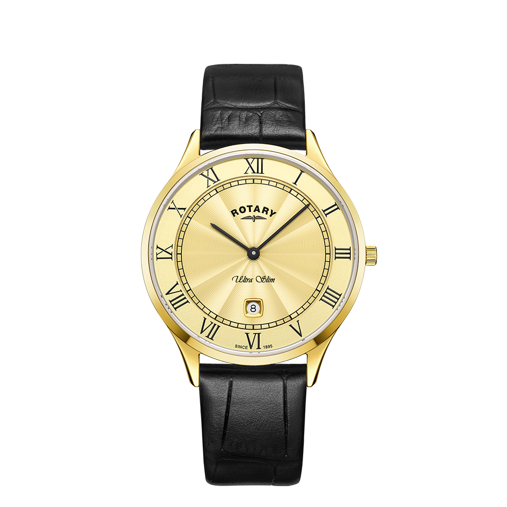 Rotary Ultra Slim GS08303/03 men's watch with champagne dial and leather strap