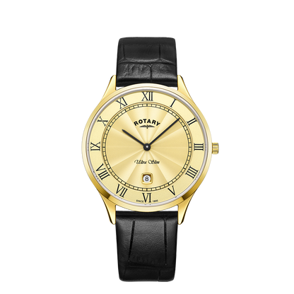 Rotary Ultra Slim GS08303/03 men's watch with champagne dial and leather strap