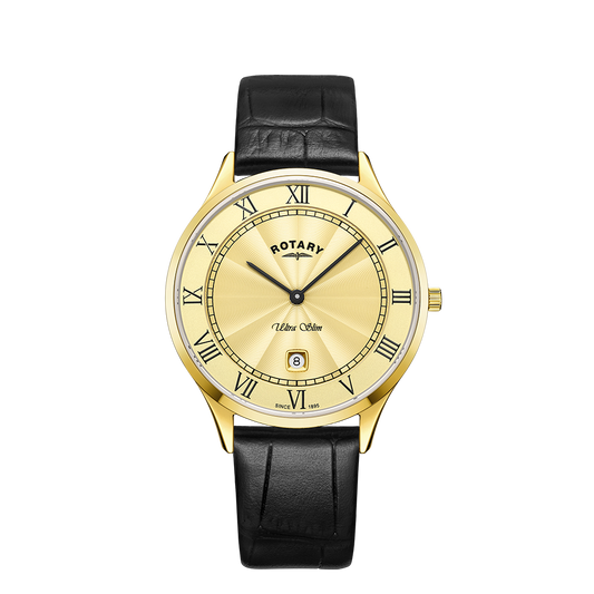Rotary Ultra Slim GS08303/03 men's watch with champagne dial and leather strap