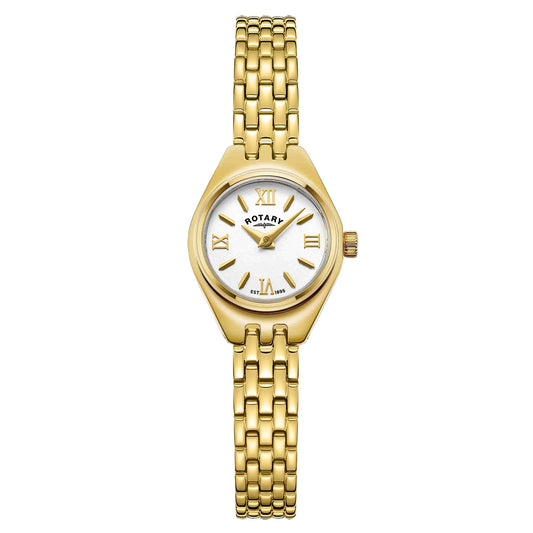 Rotary Cocktail LB05128/70 gold ladies' watch with white dial and Roman numerals
