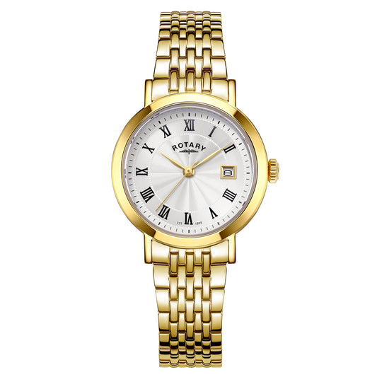 Rotary Heritage LB05423/01 gold ladies' bracelet watch with white guilloche dial