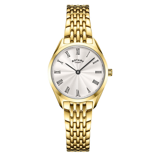 Rotary Ultra Slim LB08013/01 gold ladies' bracelet watch with silver dial