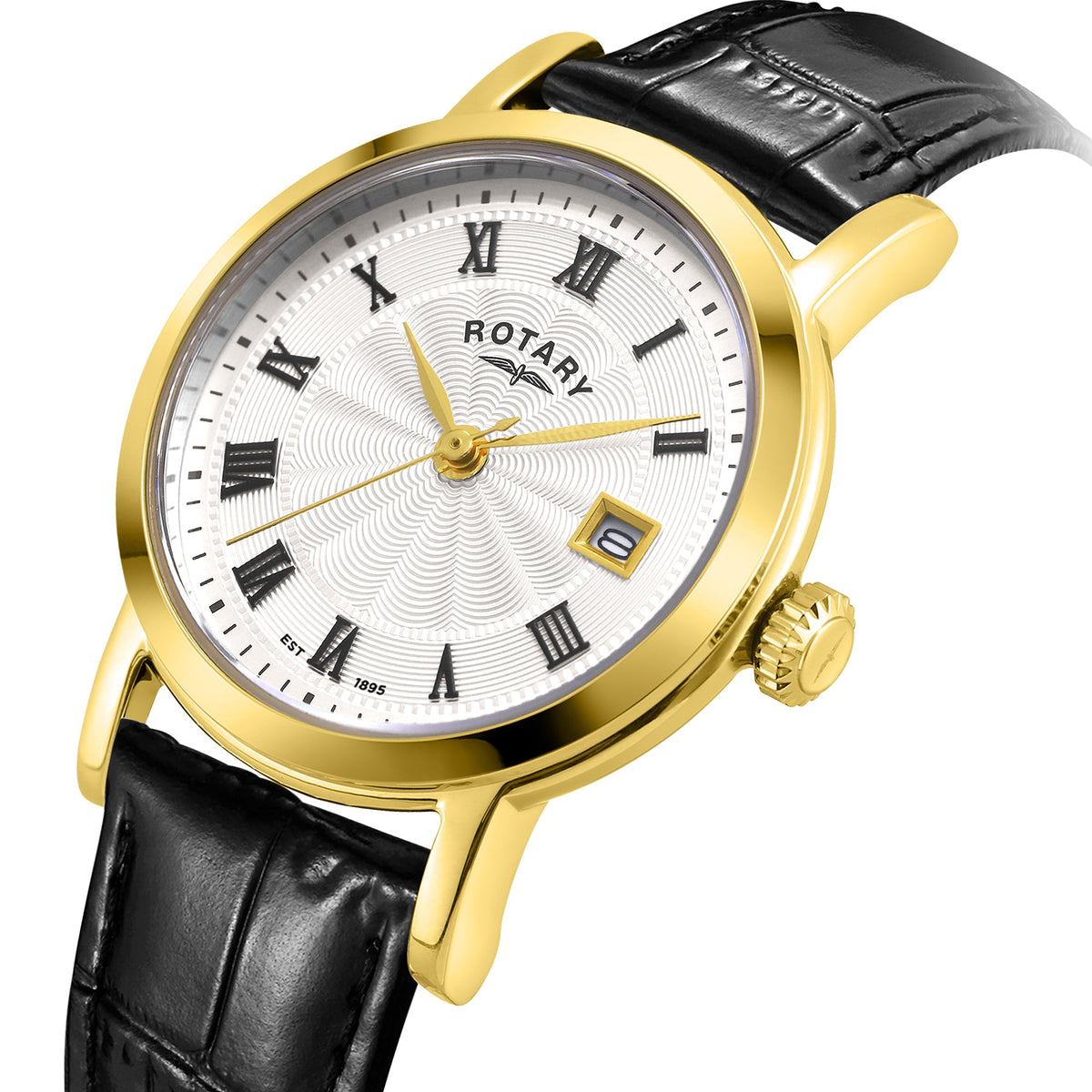 Rotary LS05423/01 white guilloche dial with Roman numerals