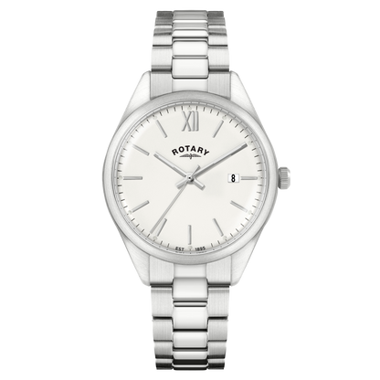 Rotary Heritage RGB10003/01 stainless steel men's watch with white dial