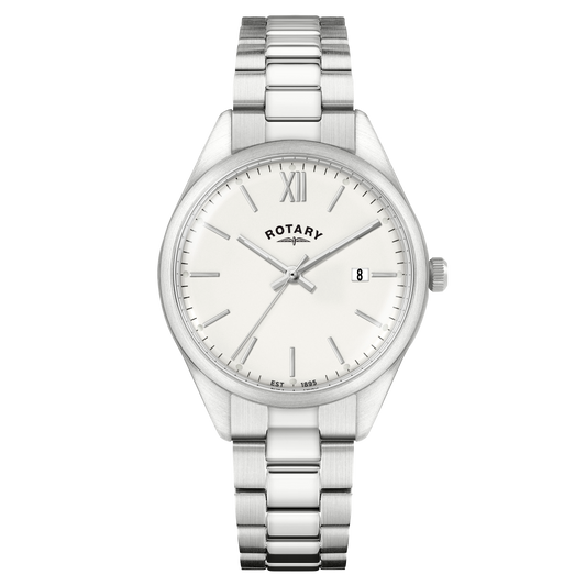 Rotary Heritage RGB10003/01 stainless steel men's watch with white dial