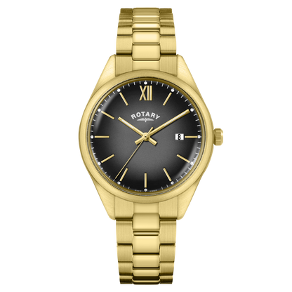 Rotary Heritage RGB10003/74 gold men's watch with black dial