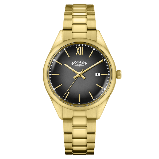 Rotary Heritage RGB10003/74 gold men's watch with black dial