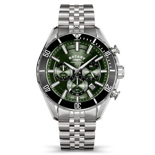 Rotary Apex100 Chronograph RGB10013/24 stainless steel men's watch with green dial