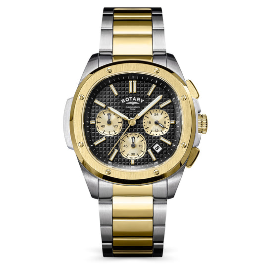 Rotary Apex100 Chronograph RGB10032/04 two-tone men's watch with black dial