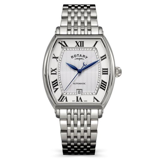 Rotary 1895 Tonneau Automatic RGB10047/01 stainless steel men's watch with white dial