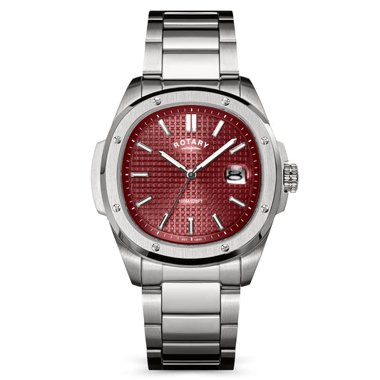 Rotary Apex100 RGB10077/17 stainless steel men's watch with red dial