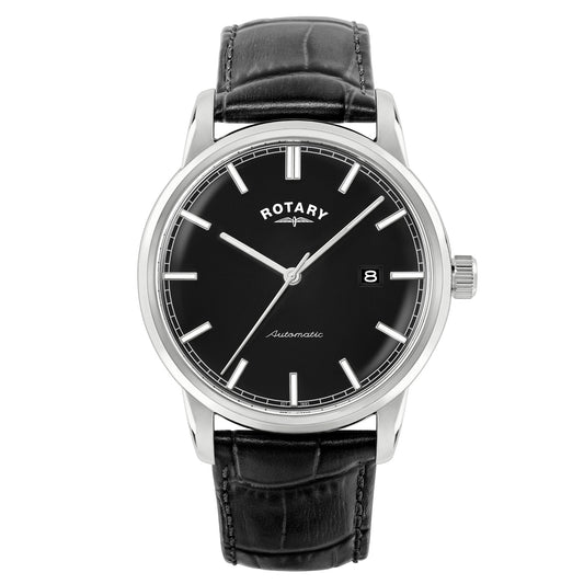 Rotary Heritage Automatic RGS10001/04 men's watch with black dial and leather strap