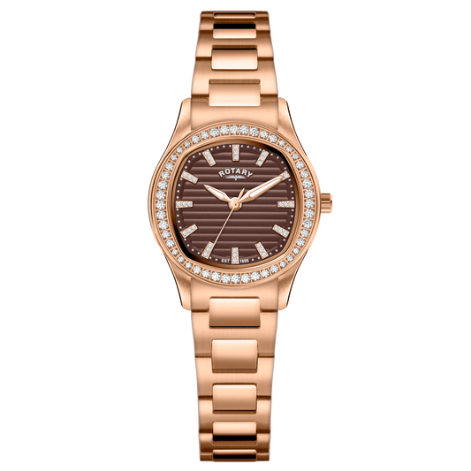 Rotary Brilliance RLB10020/16 rose gold ladies' watch with brown dial