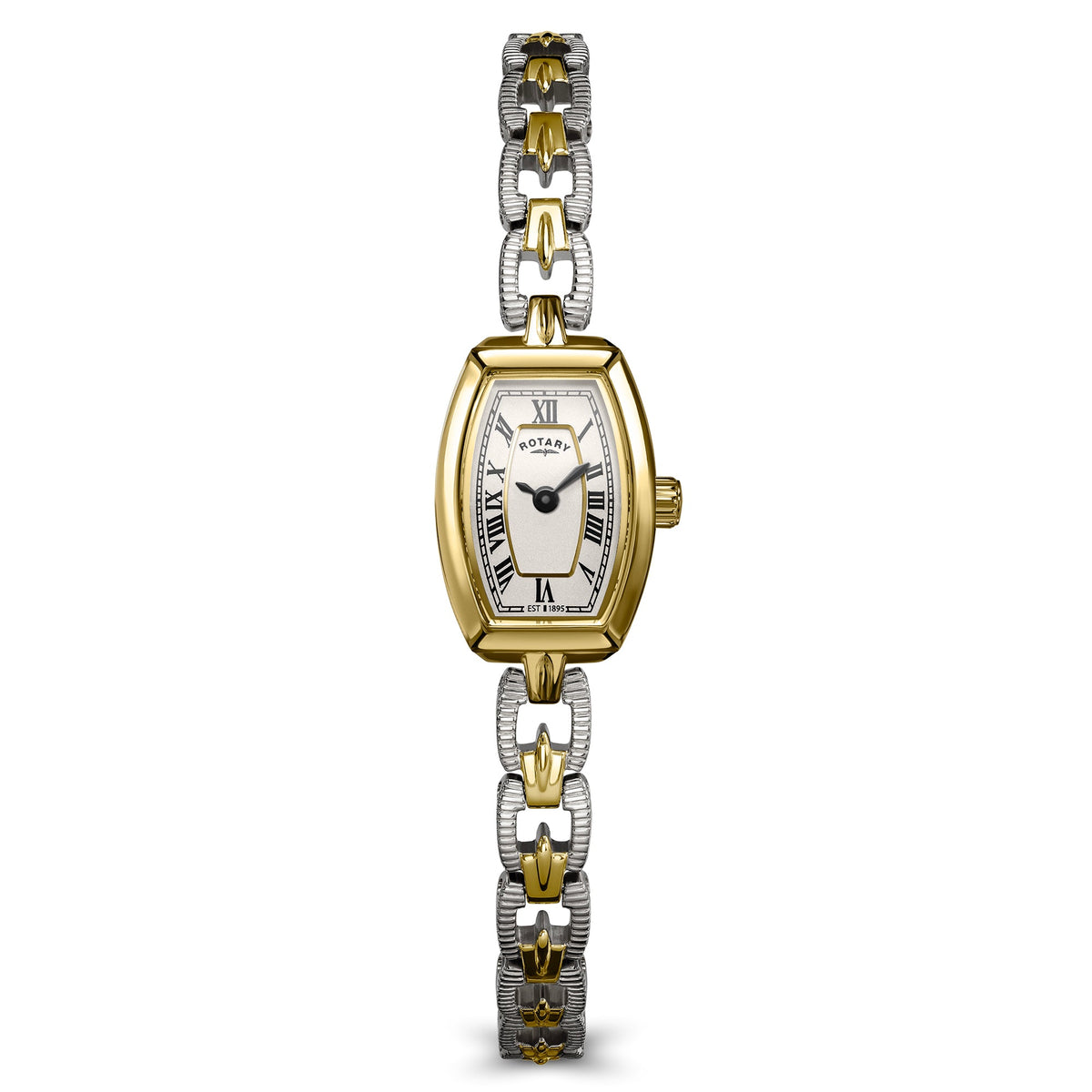 Rotary 1895 Tonneau RLB10053/01 two-tone ladies' watch with white dial