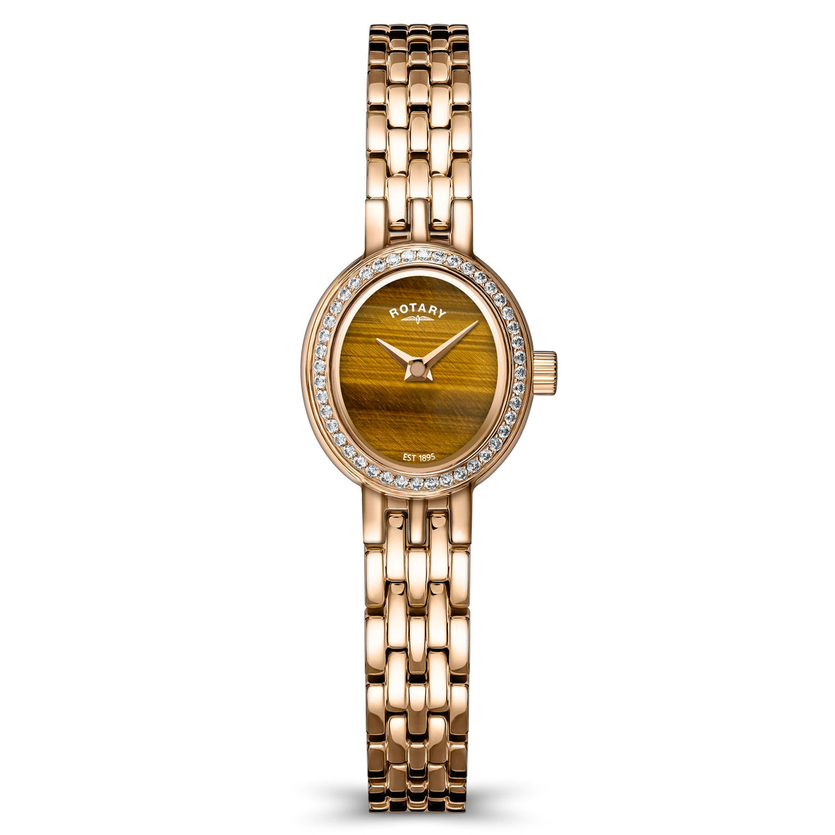Rotary Cocktail RLB10062/05 rose gold ladies' watch with tiger's eye dial and crystal bezel