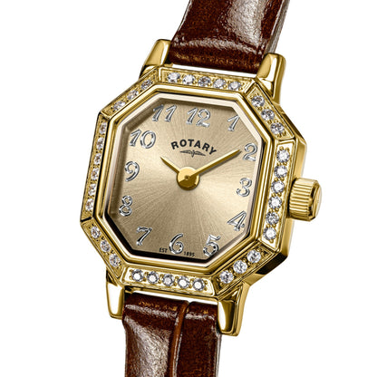 Rotary RLS10056/03 champagne sunray dial with crystal bezel
