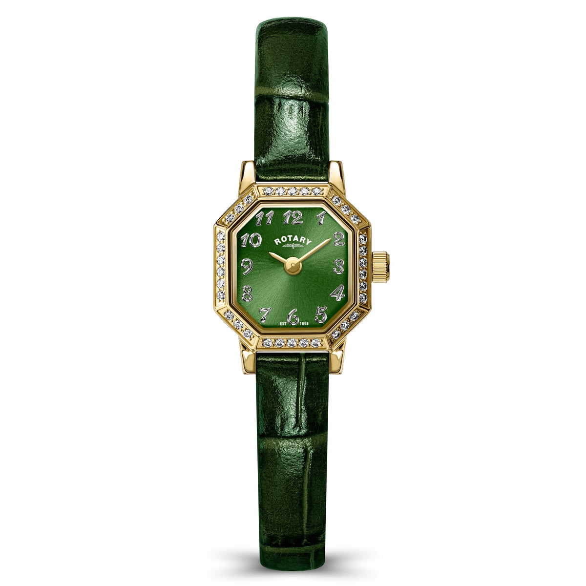 Rotary Heritage Astoria RLS10056/28 gold ladies' watch with green dial and green leather strap