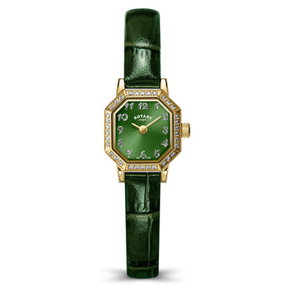 Rotary Heritage Astoria RLS10056/28 gold ladies' watch with green dial and green leather strap