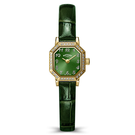 Rotary Heritage Astoria RLS10056/28 gold ladies' watch with green dial and green leather strap
