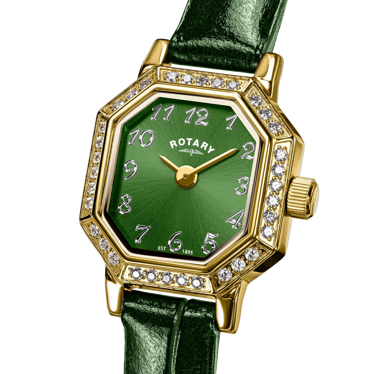 Rotary RLS10056/28 green sunray dial with crystal bezel